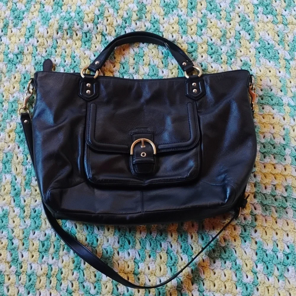Coach Vintage Black Leather Tote/ messenger large Bag